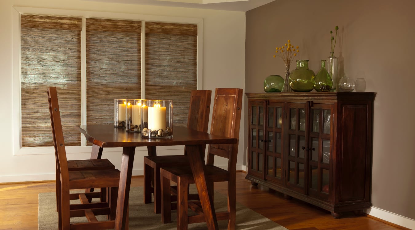 Woven shutters in a Virginia Beach dining room.